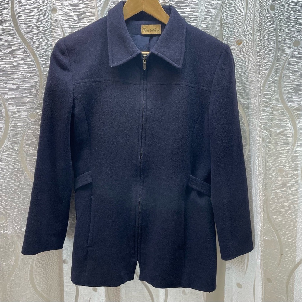 Tous de Vous Navy Blue Wool Blend Zip Up Collar Jacket Blazer Size 10